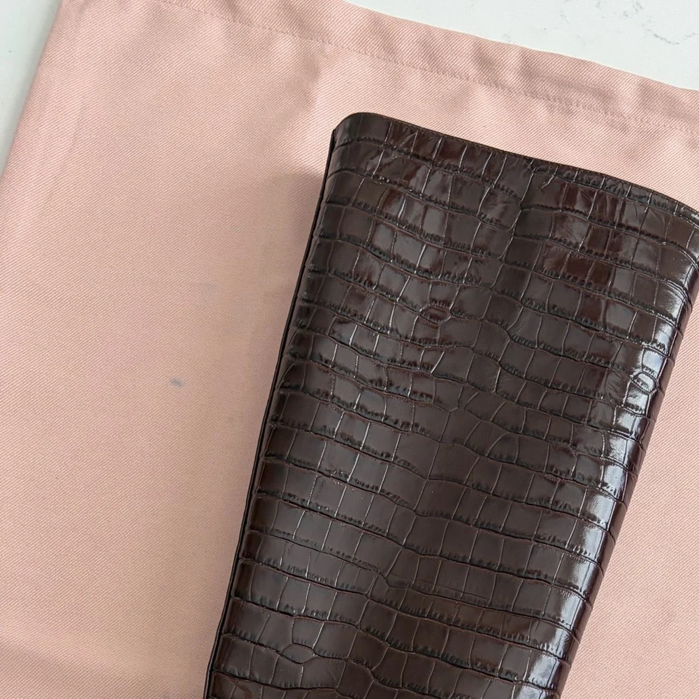 Stuart Weitzman Kaia Croc-Embossed Leather Knee-High Boots NWT